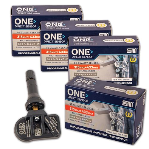 Silverback Automotive One-Direct TPMS Programmable Sensor Set of 4. Multi Frequency (314.9MHz + 315MHz + 433MHz) OE-Level TPMS Sensor Programmable by Any Ateq Mfg. TPMS Tool. (Rubber Valve Stems) - size: 4 Pack with No Tool