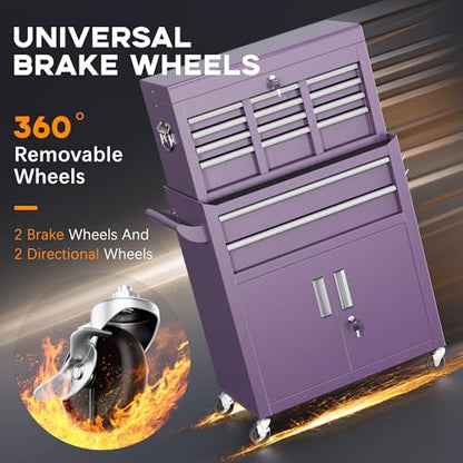 INTERGREAT Tool Chest, Assembled 8-Drawers Rolling Tool Chest with Wheels, Detachable Top Tool Box, Tool Cabinet for Repair Room,Warehouse, Rolling Tool Box with Hooks,Tray Divider,Liners(Purple) - color: Purple, size: 8 Drawers
