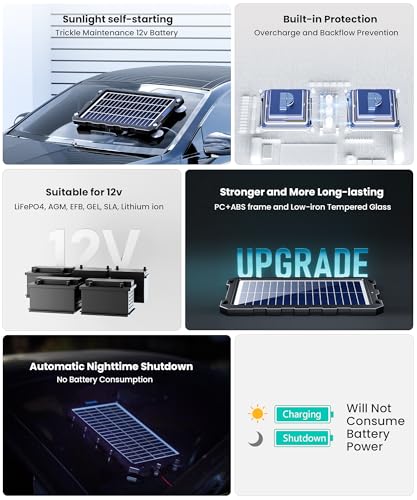 POWOXI Upgraded 7.5W-Solar-Battery-Trickle-Charger-Maintainer-12V Portable Waterproof Solar Panel Trickle Charging Kit for Car, Automotive, Motorcycle, Boat, Marine, RV,Trailer, Snowmobile, etc. - color: Solar Powered Battery Chargers 7.5w-B