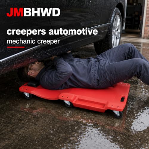 40 Inch Mechanic Creeper, Creepers Automotive Blow Molded Low Profile Under Car Rolling Garage Creeper Shop with Padded Headrest, Dual Tool Trays, 350lbs, Red