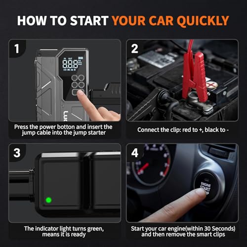 7000A 150PSI Car Battery Jump Starter with Air Compressor Battery Jump Box | for 12V(All Gas/12L Diesel), 21800mAh Car Battery Jumper Starter Portable with Auto-Shutoff Tire Inflator, 800lm Light