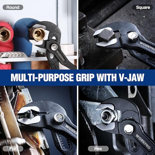 WORKPRO 2 Piece Groove Joint Pliers Set, 7 & 10-Inch Water Pump Pliers | CR-V Tongue and Groove Pliers with V-Jaw Design & Comfort Grips for Plumbing, Auto & Home Repair - size: 7 & 10-Inch