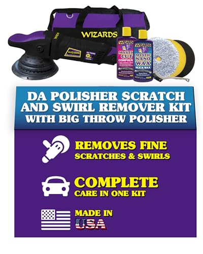 Wizards Buffing Kits DA Polisher Scratch and Swirl Remover Kit with Big Throw Polisher - 7 Piece Car Detailing Kit with Car Polish and Buffing Compound - Car Buffer for Car Detailing Supplies - color: Purple