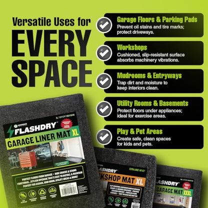 FLASHDRY Garage Floor Mat XXXL 17'x7'4" - Extra Large Waterproof Oil Spill Mat Under Car - Durable Absorbent Garage Rug Protects Floors from Spills, Oil Leaks, Tire Marks - Easy Clean, Customizable
