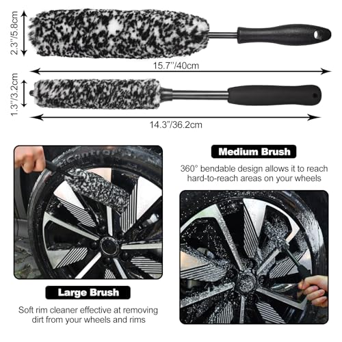 Wheel Brush, Wheel & Rim Cleaner Brush, Tire Brush, Wheel Cleaning Brush, Bendable & Durable Car Wheel Brush Set, Car Detailing Brushes, Wheel Brushes for Cleaning Wheels - color: Black