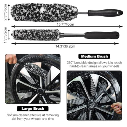 Wheel Brush, Wheel & Rim Cleaner Brush, Tire Brush, Wheel Cleaning Brush, Bendable & Durable Car Wheel Brush Set, Car Detailing Brushes, Wheel Brushes for Cleaning Wheels - color: Black