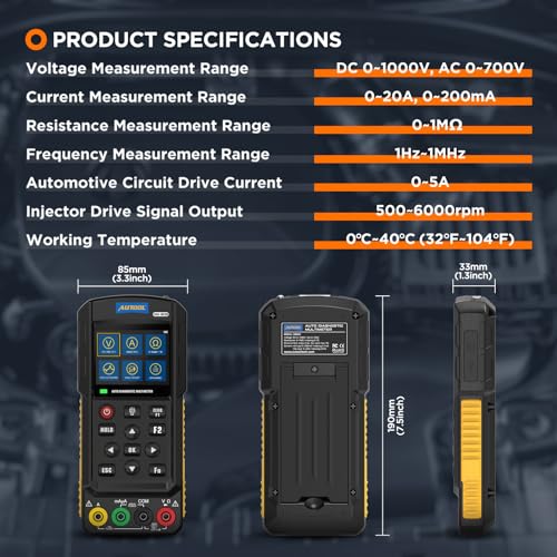 AUTOOL Multimeter Oscilloscope Automotive TRMS Digital Multimeter and Oscilloscope Kit 1000V 20A, with Test K line & CAN Bus Signal, Sensor Signal, Relay Test, Ignition Pulse Signal Test