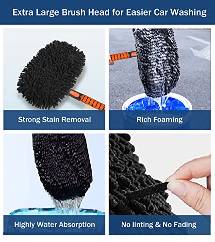 YeewayVeh Car Wash Brush Replacement Cover, Soft Microfiber Car Wash Mop Head Compatible with 55" Long Handle Car Wash Brush and 15° Curved Pole Car Wash Mop, Orange - color: Orange (Brush Head)