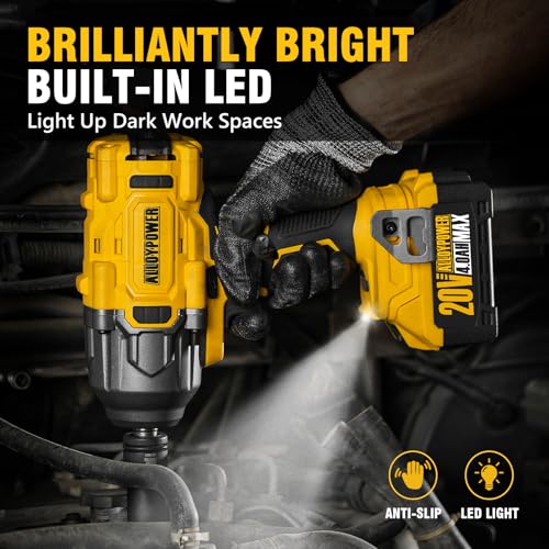 ALLOYPOWER Cordless Brushless Impact Wrench, 1475 ft-lbs (2000N.m), 1/2 High Torque power impact gun, 3-Mode Speed, 4000mAh Battery, 3 Sockets, Electric Impact Wrench Set for Car Tire Truck RV Mower - style: 1475Ft-lbs /1x Battery