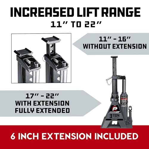 POWERBUILT 3 Ton All-in-One Hydraulic Bottle Jack and Jackstand in One, Compact, Wide Base, 11-21 Inch Range, Eliminates Jackstands, for Trucks, SUVs, RVs, Trailers, ASME, Not for Sedans - 640912 - color: gray