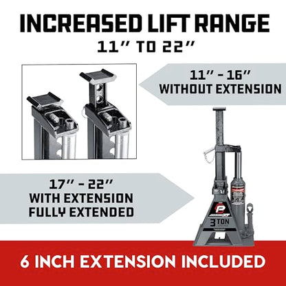POWERBUILT 3 Ton All-in-One Hydraulic Bottle Jack and Jackstand in One, Compact, Wide Base, 11-21 Inch Range, Eliminates Jackstands, for Trucks, SUVs, RVs, Trailers, ASME, Not for Sedans - 640912 - color: gray