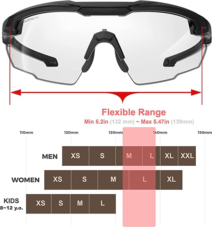 HTS HUNTERSKY Ballistic Tactical Shooting Glasses ANSI Z87+ UV400 Protective Eyewear - color: Black Clear W/ Carrying Case & Replacement Lens
