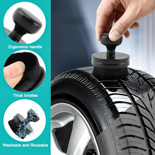2 Pack Car Tire Shine Applicator, Vegan Tire Shine Applicator with Curved Brush Head Portable Car Tire Brush with Seal Cover Design for Vehicles Tire Shine Polish Wax and Car Wash