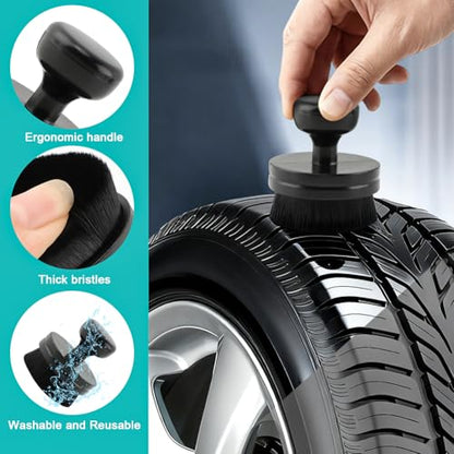 2 Pack Car Tire Shine Applicator, Vegan Tire Shine Applicator with Curved Brush Head Portable Car Tire Brush with Seal Cover Design for Vehicles Tire Shine Polish Wax and Car Wash
