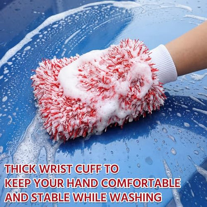 4 Pack Microfiber Car Wash Mitts Set 10x7 Inch Soft Suede Lining Car Wash Gloves, Highly Absorbent Scratch-Free Cleaning Cloths for Auto Detailing, Safe with All Soaps, Bucket (Red) - color: Red