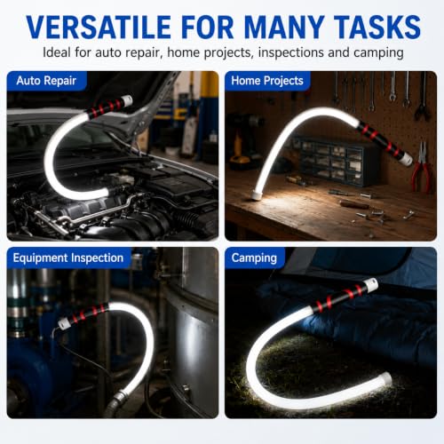 Luma Chord Flexible LED Work Light, 800 Lumen Rechargeable Mechanic Flashlight with Magnetic Base, Hanging Hook, 30-Inch Bendable USB-C Inspection Light for Auto Repair and Garage