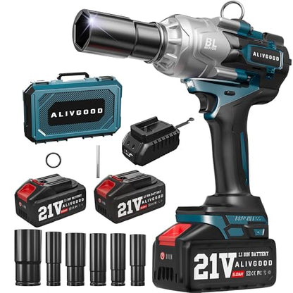 Upgrade 1300N.m/1000Ft-lbs Cordless Impact Wrench, 2x 5.0AH Battery, 1/2 Inch Electric Impact Gun, Fast Charger, Power Impact Wrench for Truck RV Heavy-duty with 5 Sockets(17mm,19mm,21mm,24mm,32mm) - style: 1300N.m/1000Ft-lbs