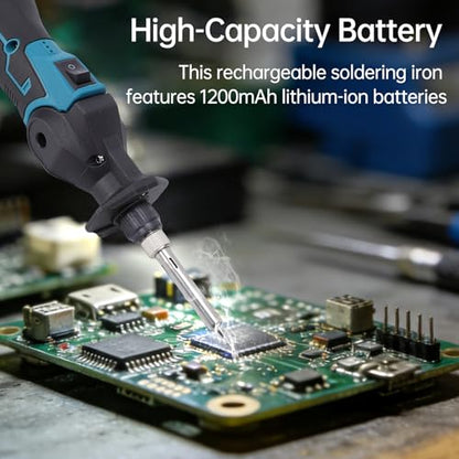 YWBL-WH Cordless Soldering Iron 30W 400C Adjustable Temperature with 1200mAh Rechargeable Battery for PCB SMD DIY Jewelry Making (2 Battery US Plug 110V)