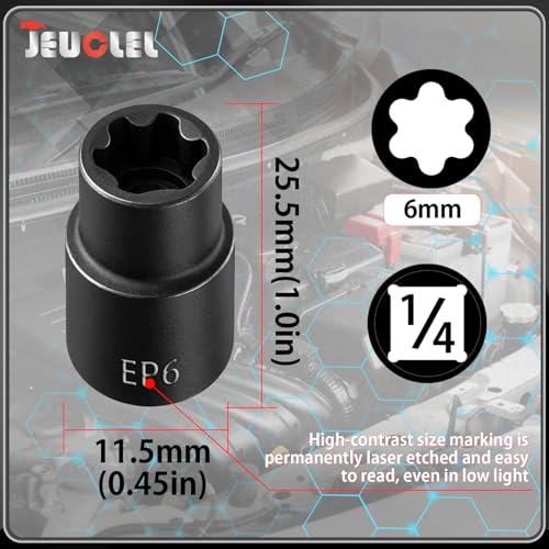 EP Socket EP6, 6 Point 1/4” Dr Female External E-Torx Plus Socket | EP Socket, Female External, E-Torx Plus Socket, External, Cr-V Steel, High Deformation Prevention - size: EP6