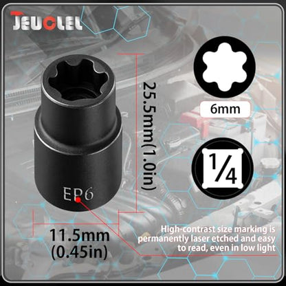 EP Socket EP6, 6 Point 1/4” Dr Female External E-Torx Plus Socket | EP Socket, Female External, E-Torx Plus Socket, External, Cr-V Steel, High Deformation Prevention - size: EP6