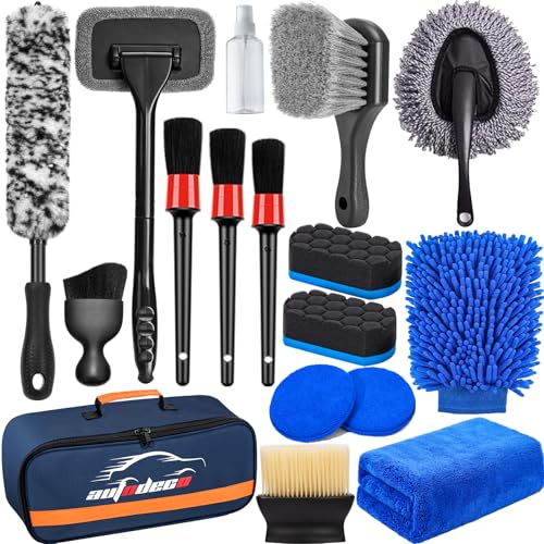 Car Detailing Kit, Car Detailing Brush Set, Bendable Car Wheel Rim Cleaner Brush Set, Car Detailing Brushes, Car Wash Cleaning Tools Kit for Interior, Exterior, Wheels, Blue