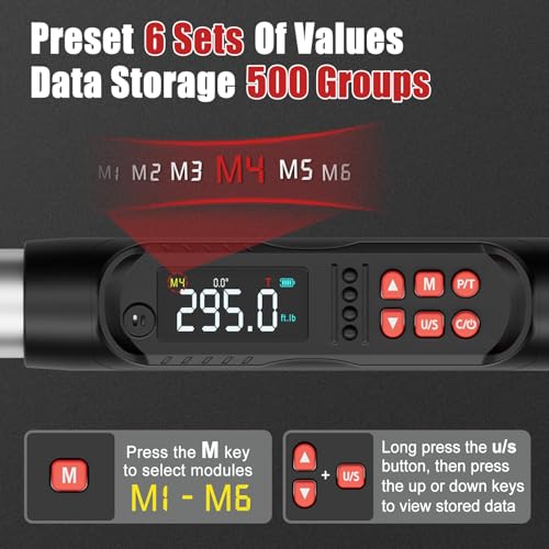 VANPO 1/2 Drive Digital Angle Torque Wrench 14.7-295 ft.lb, ±2% Accuracy | 20-400 Nm Electronic Torque Wrench, Buzzer LED Vibration Alarm, Perfect for Heavy Duty Truck, Bus & Diesel Repair - size: 14.7-295.0 ft.lb/20-400 N.m (1/2-Inch)