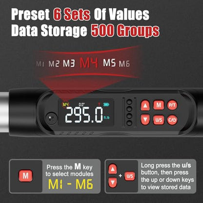 VANPO 1/2 Drive Digital Angle Torque Wrench 14.7-295 ft.lb, ±2% Accuracy | 20-400 Nm Electronic Torque Wrench, Buzzer LED Vibration Alarm, Perfect for Heavy Duty Truck, Bus & Diesel Repair - size: 14.7-295.0 ft.lb/20-400 N.m (1/2-Inch)