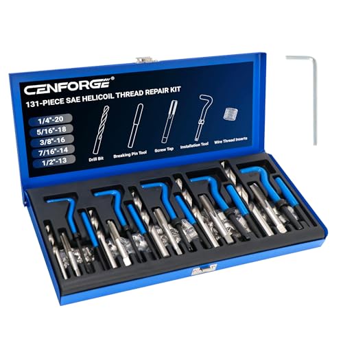 SAE Helicoil Thread Repair Kit, 131-Piece SAE Threaded Insert Kit with HSS Drill Bits & 304SS Inserts | 1/4" 5/16" 3/8" 7/16" 1/2" Sizes | Portable Case for Automotive & Industrial Repair - size: 131PCS SAE, style: Multi Size Set