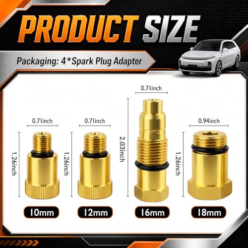 4PCS Automotive Compression Adapters,Anti-Rust Cylinder Compression Tester Adapter with O-Rings,Universal Spark Plug Testers Adaper for Gas Engine,Motorcycle,Snowmobiles