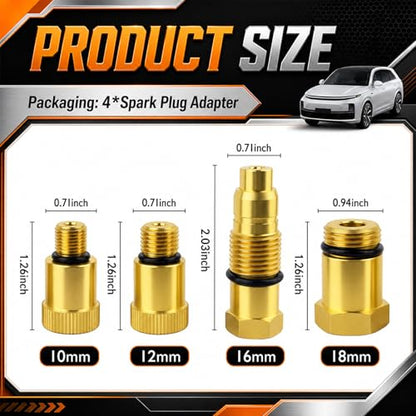 4PCS Automotive Compression Adapters,Anti-Rust Cylinder Compression Tester Adapter with O-Rings,Universal Spark Plug Testers Adaper for Gas Engine,Motorcycle,Snowmobiles