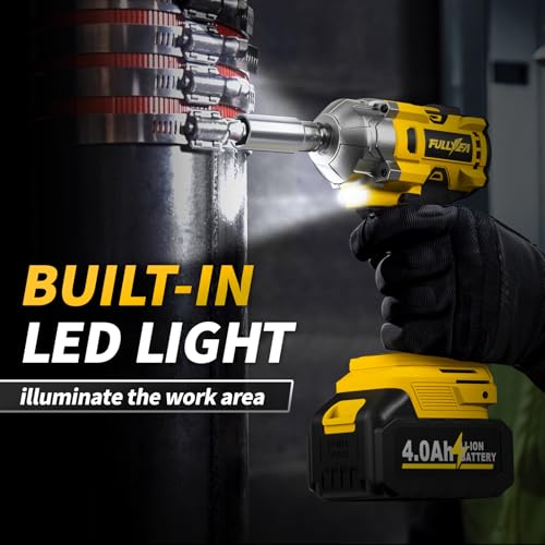 FULLYEA 1/2 inch Cordless Impact Wrench, 406Ft-lbs (550N.m) Brushless Impact Driver, 2x4000mAh Battery, 21V High Torque Power Impact Gun, Variable Speeds Electric Impact Wrench for Car/Mower/Pickup