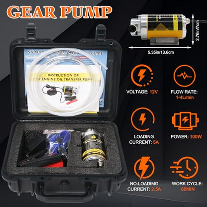 12V 100W Oil Extractor Pump Kit, 1-4L/min High Flow Oil Change Pump for Engine Gear Transmission Oil, Lightweight Compact Design, Easy to Use for Home DIY, Outdoor Maintenance or Small Repair Shops