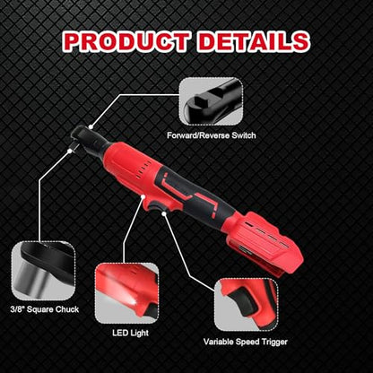3/8" Ratchet Wrench Compatible with Milwaukee 18v Battery,Brushless Motor 400rpm Variable Speed 45 Ft-lbs(60 N.m) Ft-Ibs Power Tools 7 Sockets, 1/4" Adapter, 3" Extension Bar for car