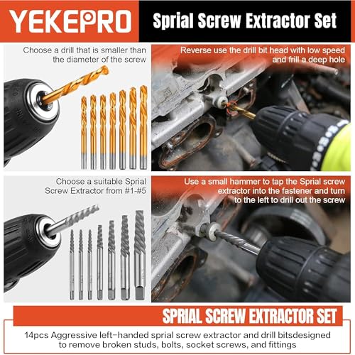 19 Pcs Bolt & Screw Extractor Set, HSS-424 Spiral Extractor, CR-MO Left Hand Drill Bit Set, S2 Spline Easy Out Kit for Removing Broken, Stripped, Frozen, Rusted, Rounded-Off Bolts, Nuts & Screws - size: 19PCS