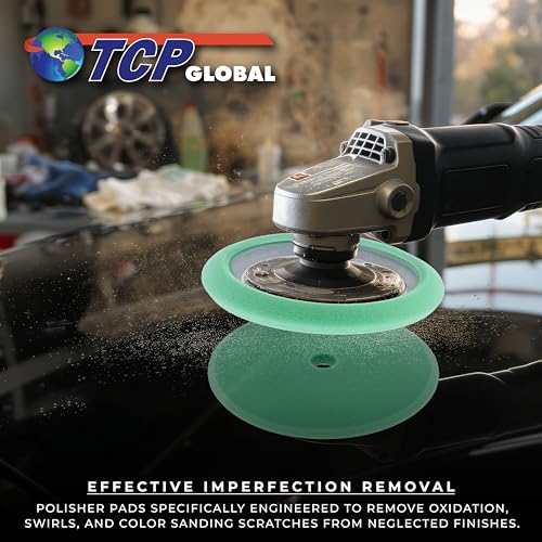 TCP Global 8" Green Foam Buffing Pad Final Cut Polish Hook and Loop Backing - Buffing Pad for Automotive, Marine, Truck, RV & Compound Cutting - color: Green