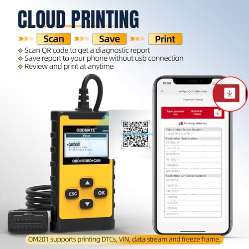 Check Engine Code Reader, OBDMATE OM201 OBD2 Diagnostic Tool | Clearing Faulty Codes with Wireless Printing | Graphic Live Data | EVAP Test