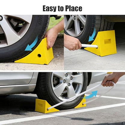 Yescom PU Wheel Chocks for Wheel 24" - 32" with 5ft Rope, 33,000 lbs Heavy | Duty Capacity, Lightweight Car Chocks for Travel Trailers, RV, SUV, Truck, Camper - Anti-Slip Tread, Easy to Use & Odorless - size: for Wheel 24" - 32", 2Pack
