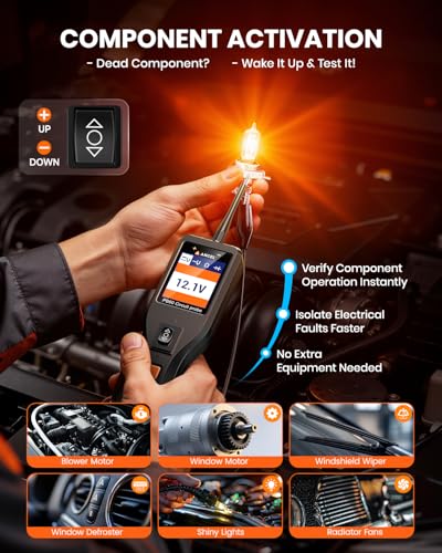 ANCEL PB60 Automotive Power Circuit Probe Tester 12-24V, All-in-One Electrical Diagnostic Tool with Component Activation, Short Finder, Digital Multimeter Ohmmeter Functions for Cars Trucks RVs ﻿ - color: Orange-Black