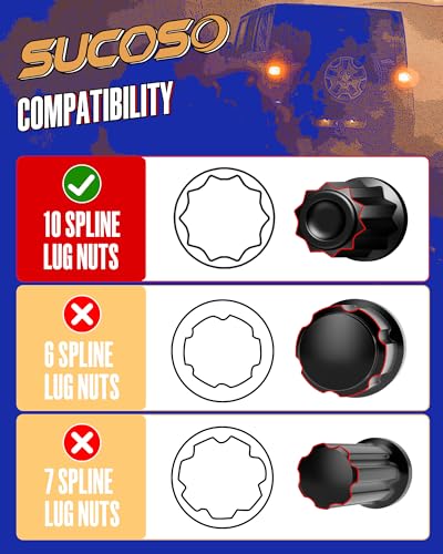 10 Spline Lug Nut Key for Bimecc 10 Spline Lug Nut, LugNut Removal Tool for M14x1.5 M14x2.0 10 Point Lug Nuts and Lug Bolts, Black 10 Spline Lugnut Socket for Aftermarket Wheels Replace TA23-21/22 - size: Black-10 Spline Socket Key