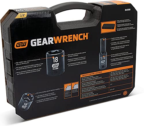 GEARWRENCH 44 Pc. 3/8" Drive 6 Point Standard & Deep Impact SAE/Metric Socket Set - 84916N - size: SAE/Metric