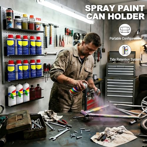 2 Pack Wall-Mounted Spray Bottle Holder, Heavy-Duty Steel Black Aerosol Can Storage Rack with 10 Holes, Spray Paint Can Organizer for Garage, Shop, Home, Tool Trailer & Service Truck - size: 2 Pack