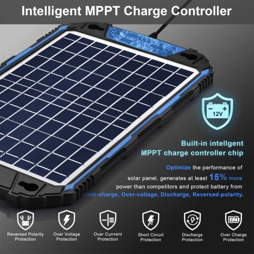 SUNER POWER Waterproof 10W 12V Solar Battery Charger & Maintainer Pro, Built-in UltraSmart MPPT Charge Controller, 10 Watt Solar Panel Trickle Charging Kits for Car Automotive Boat Marine RV Trailer - size: BC-10W Pro