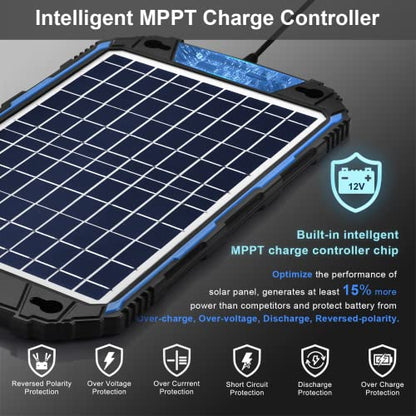 SUNER POWER Waterproof 10W 12V Solar Battery Charger & Maintainer Pro, Built-in UltraSmart MPPT Charge Controller, 10 Watt Solar Panel Trickle Charging Kits for Car Automotive Boat Marine RV Trailer - size: BC-10W Pro