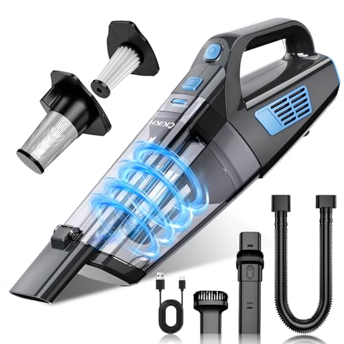 CKIKH Handheld Vacuum Cordless, 15000PA Strong Suction Hand Held Car Vacuum Cleaner Portable with Multi-Nozzles & Washable Filter, Lightweight Rechargeable Vacuum Cleaner for Home, Car, Office, Pets - color: Black & Blue