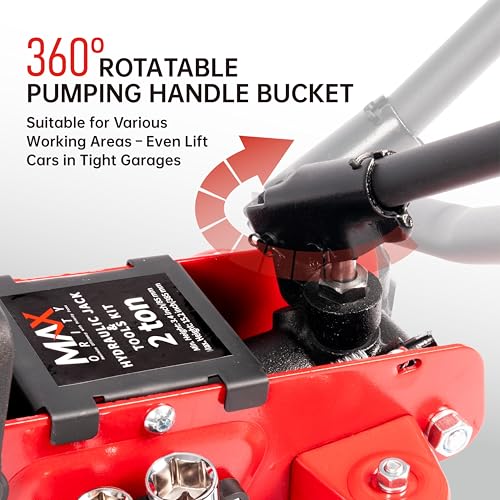 2-Ton (4400 lbs) Hydraulic Low Profile Trolley Garage Service/Floor Jack with Blow Mold Carrying Storage Case and Universal Tire Tool Kit with Lug Wrench for Home and Workshop Vehicle Maintenance