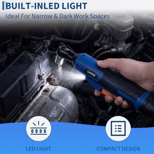 Garvee 3/8" Cordless Ratchet Wrench Set, 45Nm High Torque Electric Ratchet with 300RPM Variable Speed, Data Cable, 21V Max & 2×2.0Ah Batteries, 10 Sockets, LED Work Light