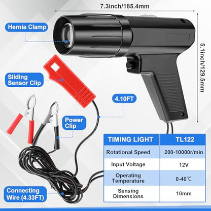 Sabary 12V Engine Timing Light with Spark Plug Tester Inductive Ignition Timing Light Gun and Vacuum and Fuel Pump Tester Gauge Leak Pressure Diagnostics Gauge for Car, Motorcycle, Marine