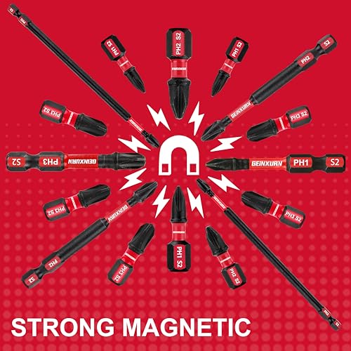GEINXURN Impact Tough Phillips Bits PH1/PH2/PH3 Insert Driver Bits,19Pack Bulk Phillips Screwdriver Bits Set with 1Pcs Impact Bit Holder - size: MIXED-PH-19PCS