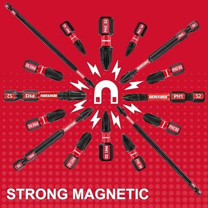 GEINXURN Impact Tough Phillips Bits PH1/PH2/PH3 Insert Driver Bits,19Pack Bulk Phillips Screwdriver Bits Set with 1Pcs Impact Bit Holder - size: MIXED-PH-19PCS