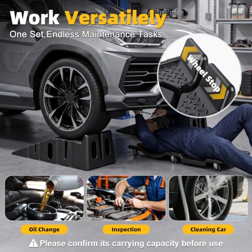 Heavy Duty Car Ramps for Oil Changes 5000lbs Capacity 2pcs Set Portable Vehicle Lifting Equipment 17 Degree Low Profile Incline Non Slip Tread PP Garage Tool Black